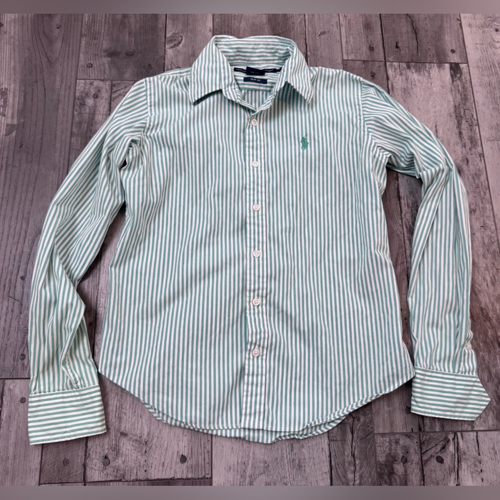 Ralph Lauren Men’s Green & White Stripe Button-Down Shirt